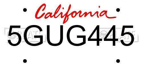 5GUG445 California License Plate