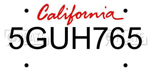5GUH765 California License Plate