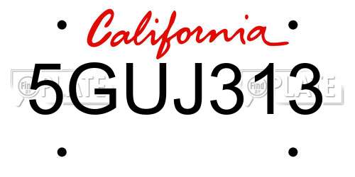 5GUJ313 California License Plate
