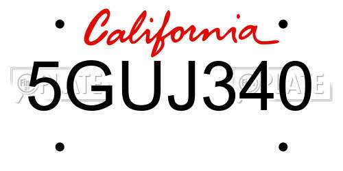 5GUJ340 California License Plate