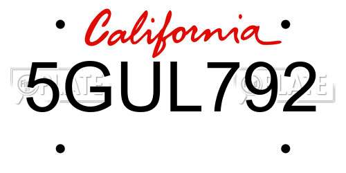 5GUL792 California License Plate