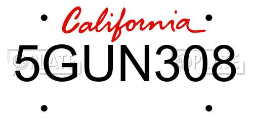 5GUN308 California License Plate