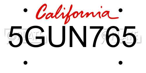 5GUN765 California License Plate