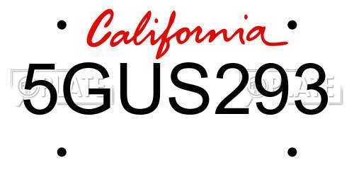 5GUS293 California License Plate