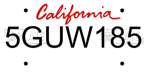5GUW185 California License Plate