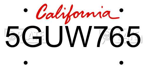 5GUW765 California License Plate