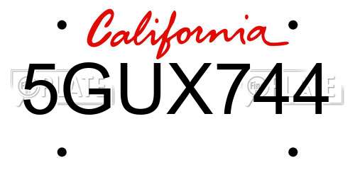 5GUX744 California License Plate