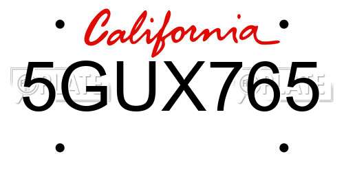 5GUX765 California License Plate