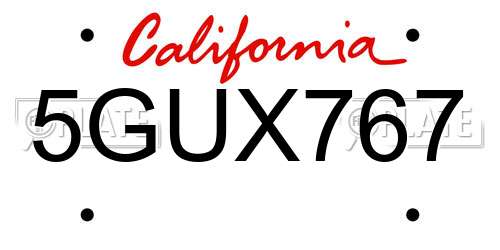5GUX767 California License Plate