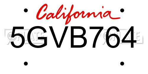 5GVB764 California License Plate