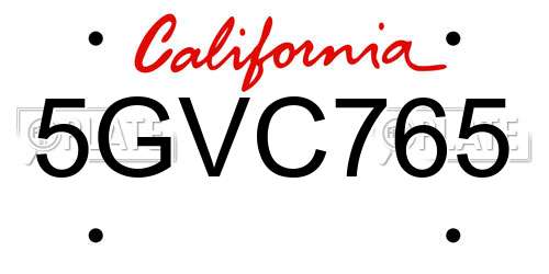 5GVC765 California License Plate