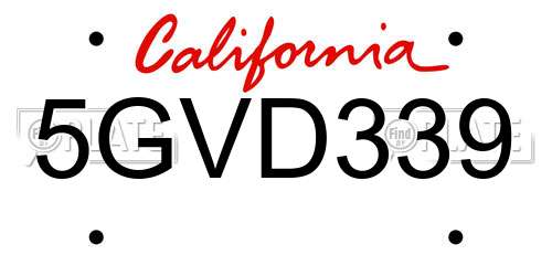 5GVD339 California License Plate