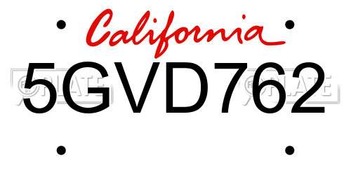 5GVD762 California License Plate