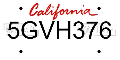 5GVH376 California License Plate