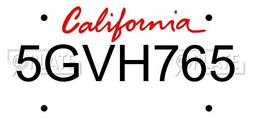 5GVH765 California License Plate