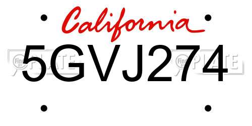 5GVJ274 California License Plate