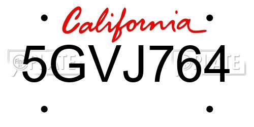 5GVJ764 California License Plate