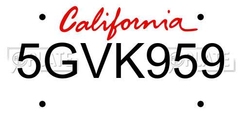 5GVK959 California License Plate
