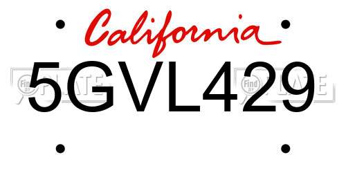 5GVL429 California License Plate