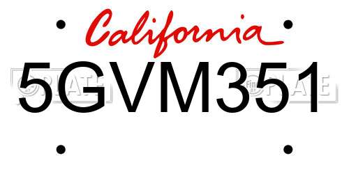 5GVM351 California License Plate