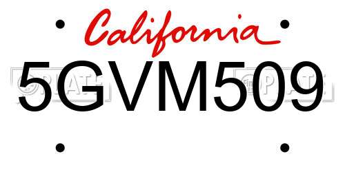 5GVM509 California License Plate
