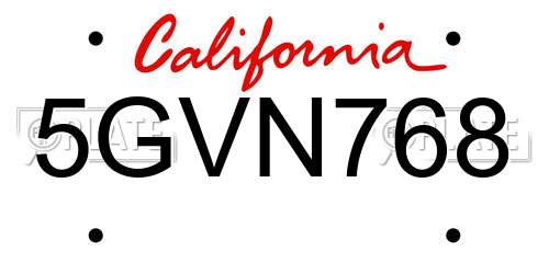 5GVN768 California License Plate