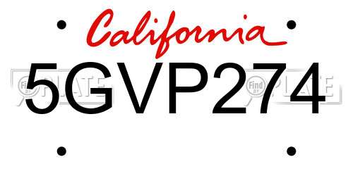 5GVP274 California License Plate