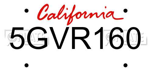 5GVR160 California License Plate