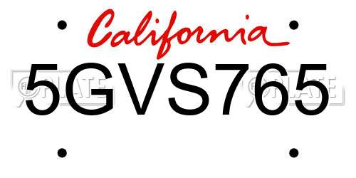 5GVS765 California License Plate
