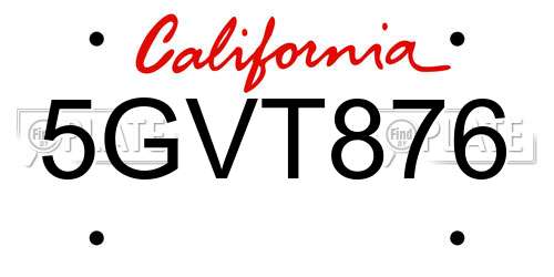 5GVT876 California License Plate