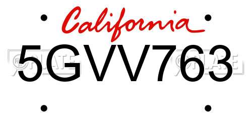 5GVV763 California License Plate