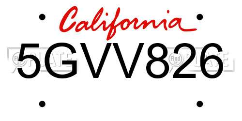5GVV826 California License Plate