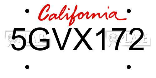 5GVX172 California License Plate