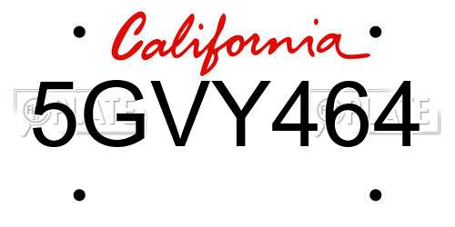 5GVY464 California License Plate