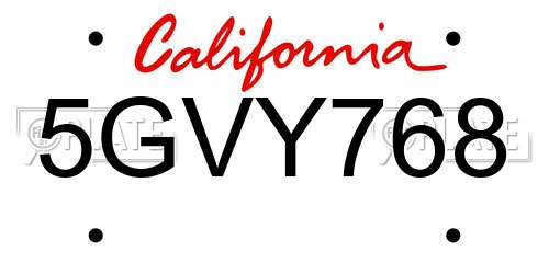 5GVY768 California License Plate