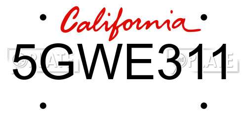 5GWE311 California License Plate