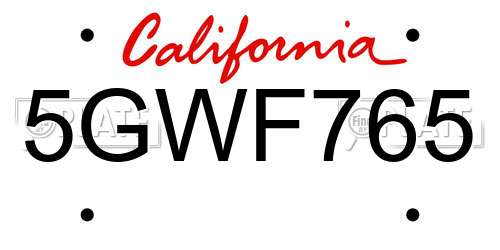 5GWF765 California License Plate