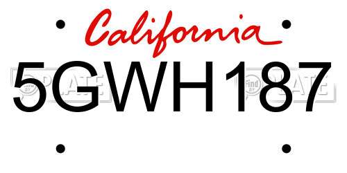 5GWH187 California License Plate