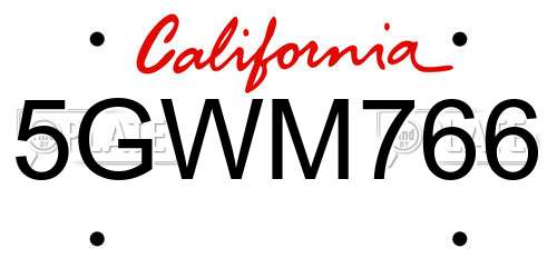 5GWM766 California License Plate