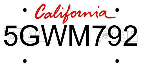 5GWM792 California License Plate