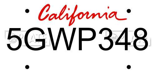 5GWP348 California License Plate