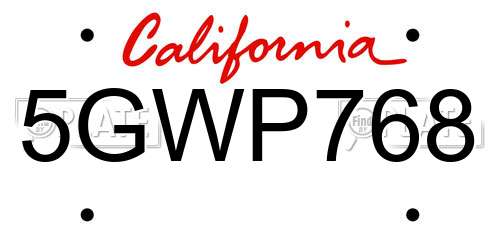 5GWP768 California License Plate