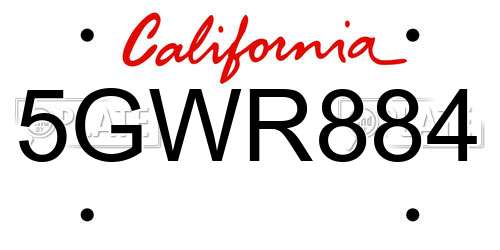 5GWR884 California License Plate