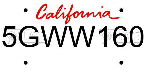 5GWW160 California License Plate