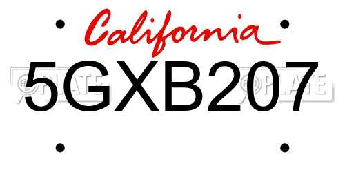 5GXB207 California License Plate