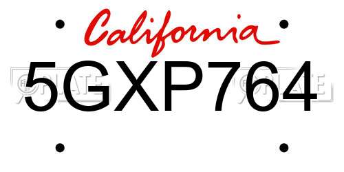 5GXP764 California License Plate