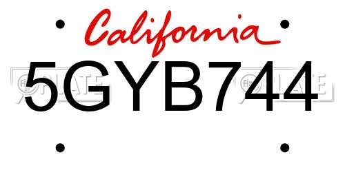 5GYB744 California License Plate