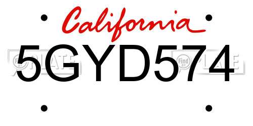 5GYD574 California License Plate