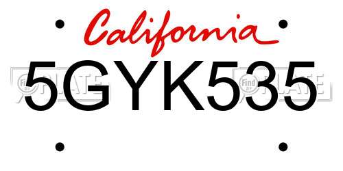 5GYK535 California License Plate
