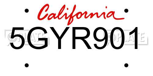 5GYR901 California License Plate